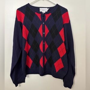 Vintage Lambswool Blend Dark Academia Preppy Argyle Button Cardigan Sweater